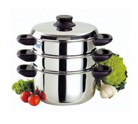 Baumalu, Combiné Vapeur 3 Corps Inox 20 cm Argenté - Ustensile de Cuisine en Acier Inoxydable, Compatible Tous Feux, Couvercle en Verre, Équipement Bakélite, Haute Qualité