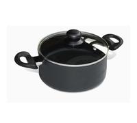 Baumalu, Faitout 24 cm EASY en aluminium forgé avec couvercle en verre, intérieur revêtement anti-adhérent, extérieur noir, manche bakélite avec cache inox, compatible tous feux et induction