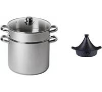 Baumalu - Lot Couscoussier Inox 24cm et Tajine Inox 28cm avec Couvercle | Acier Inox - Couvercle Verre - Tous Feux dont Induction - Triple Fond Diffuseur