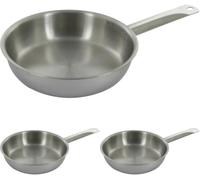 Baumalu - Lot de 3 Poêles Inox Ligne Professionnelle 20, 24 et 28cm | Acier ultra résistant, chauffe rapide et uniforme, manche riveté, tous feux dont induction