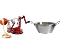 Baumalu - Lot de Bassine Inox 38cm et Pèle-Pomme Métal Bordeaux | Fixation ventouse, poignée fixe, manipulation facile, efficace, parfait pour confitures et cuisine fait maison