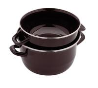 Baumalu - Marmite à Moules Ø 24 cm 6 L Acier Émaillé Noir Induction | Couvercle à bord inox faisant réceptacle à coquilles vides, acier émaillé qualité lourde, compatible tous feux dont induction