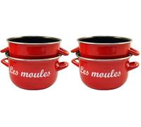 Baumalu, Marmite à Moules 24 cm Rouge en Acier Émaillé avec Couvercle Inox, Compatible Tous Feux y compris Induction, Idéale pour une Cuisine de Professionnel, Présentation Élégante et Pratique