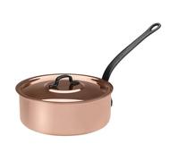 BAUMALU - Sauteuse avec Couvercle - Cuivre Étamé - Tous Feux sauf Induction - Manche Fixe en Fonte - Rebord Haut Anti-Éclaboussures - Design Traditionnel Français Made in Alsace - Ø20cm - Cuivre