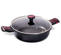 Baumalu - Sauteuse Granit Pro Ø 28 cm - Aluminium Forgé - Couvercle | Aluminium forgé, revêtement Quantanium 3 couches au titane sans PFOA ; manche amovible, couvercle verre, tous feux