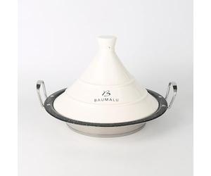 Baumalu - Tajine Inox - Ø 30 cm - Couvercle Céramique Blanc | Base inox robuste à cuisson homogène, couvercle céramique qui préserve arômes et humidité ; tous feux dont induction