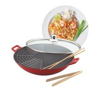 Baumalu WOK 382872 Fonte Rouge Degrade Poêle à wok, diamètre max. 36 cm, fonte/aluminium coulé, compatible induction, revêtement anti-adhésif, couvercle inclus