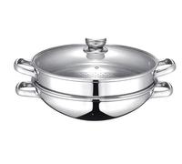 Baumalu Wok 2-en-1 32 cm inox – Couvercle verre, Tous feux dont induction – 343832