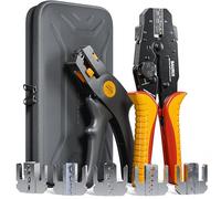 BAURIX® Pince a Sertir Cosse Electrique avec 6 Mâchoires Sertisseuse Interchangeables et Denudeur Cable Electrique, Pinces à Sertir pour Cosse Thermoretractable, Embout, Manchon, Connecteur et Autres