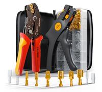 Pince à sertir BAURIX® avec lot de 300 cosses plates et pince à dénuder | Pince à sertir pour connecteurs de 0,50 à 2,50 mm² | Outil de sertissage
