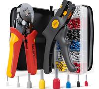 Kit de pinces à sertir BAURIX® comprenant un jeu de 1 800 cosses et une pince à dénuder, pince à cosses à réglage automatique pour 0,25-10 mm², pince à sertir, pince de sertissage