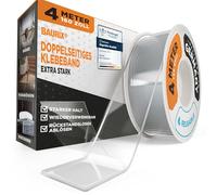 BAURIX® Ruban adhésif double face extra fort - Transparent en silicone lavable - Scotch ultra résistant - 4m