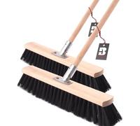 BAUSTER® Lot de 2 balais de route - Avec manche en bois et poils doux - 500 mm + manche de 120 cm - Balai extérieur pour cour, atelier et garage - Balai pour saleté fine