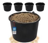BAUSTER® Lot de 4 seaux de construction en plastique de 12 l - Seau à ciment - Seau à mortier - Seau de jardin - Idéal pour les travaux de rénovation et de construction - Seau en plastique - Noir
