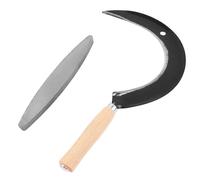 Bauster® Set de faucilles de qualité supérieure avec pierre à aiguiser, faucille tranchante, faucilles à main 35 cm, petites faux, tondeuse, coupe-herbe, manche en bois, faucille forgée pour faucher
