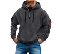 Bauzuoyo Sweat à capuche cargo pour homme - Fermeture éclair 1/4 - Pull chaud - Pull de travail avec de nombreuses poches - Capuche - Manches longues - Ample - Couleur unie - Veste de transition, GY2