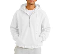 Bauzuoyo Sweat à capuche pour homme, demi-fermeture éclair, avec capuche et poches, couleur unie, ourlet avec cordon de serrage réglable, confortable, quotidien, loisirs, sport, plein air, Blanc., XL