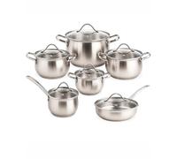 BAVARY Lot Poele Et Casserole Inox 18/10, 12 Pcs Lot Casserole Et Poele Induction - Faitout Induction - Batterie De Cuisine Induction - Casserole Induction & Couvercles Verre - Ustensiles De Cuisine