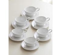 BAVARY Pearl Tasse A Cafe 200ml Avec Soucoupes, 12 Pcs (6 pers.) - Design Blanc Avec Bordure Perlée - Tasse A The En Porcelaine - Tasse Cafe Et Tasse Cappuccino - Service A Cafe Lave-vaisselle OK