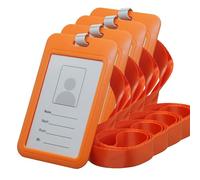 BAWAKO Lot de 4 porte-cartes d’identité, porte-carte d’identité avec cordon, porte-badge en plastique durable, porte-badge en plastique rigide (Orange)