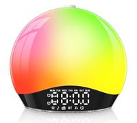 Bawoo Eveil Lumière avec Enceinte Bluetooth,Lampe Reveil Lumineux Simulateur d'Aube,Lampe de Chevet LED,17 Couleurs Veilleuse,20 Niveaux de Luminosité, 22 Sons, Double Alarme, Snooze,Mode W nd