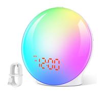 Bawoo Eveil Lumière Lampe Radio Reveil Simulateur d'Aube sur Lampe de Chevet LED 2 Réveils 7 Types de Lumières Couleur,7 Sons Naturels Fonction Snooze,20 Luminosités,Pour Veilleuse Enfant