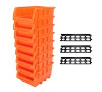 Baxnore Bac de rangement mural empilable à 8 compartiments et 3 rails, en plastique PP, couleur orange, idéal pour le garage. pour les vis, écrous, boulons, clous et outils.