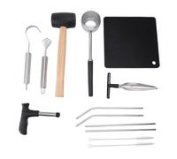 Baxnore Ensemble d'outils d'ouverture de noix de coco en acier inoxydable avec tapis de paille en caoutchouc, kit de 12 pièces pour la maison, le restaurant, les voyages, coquille