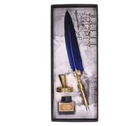 Baxnore Feather Pen Ink Set, Antique Dip Quill stylo, calligraphie Ensemble de stylo plume, stylo plume d'écriture en acier inoxydable, stylo plume de plume pour les adultes (Bleu)