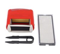 Baxnore Kit de tampons Auto-encreurs, Presse à Encre Noire, Chiffres, Lettres, Symboles, pour Bureau, Usage Domestique, boîtier Rouge, matériau ABS 60x55mm, avec Pince à épiler