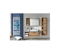 BAY Salle de bain complète : Armoire+colonne+meuble avec vasque+miroirs - Mélaminé chêne et béton - L186 x P53 x H198 cm - TRENDTEAM