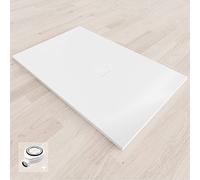 BAYA Receveur de douche extra-plat aspect pierre ardoise Blanc 100 x 140 cm + bonde