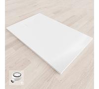 BAYA Receveur de douche extra-plat aspect pierre ardoise Blanc 90 x 120 cm + bonde