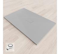 BAYA Receveur de douche extra-plat aspect pierre ardoise Gris 100 x 140 cm + bonde