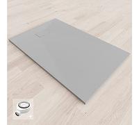 BAYA Receveur de douche extra-plat aspect pierre ardoise Gris 80 x 100 cm + bonde