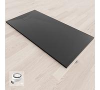 BAYA Receveur de douche extra-plat aspect pierre ardoise Noir 70 x 140 cm + bonde