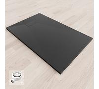 BAYA Receveur de douche extra-plat aspect pierre ardoise Noir 80 x 120 cm + bonde