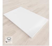 BAYA Receveur de douche extra-plat aspect pierre Blanc 70 x 100 cm + bonde