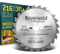 Bayerwald - Lame de scie circulaire Carbure de tungstène pour le bois - Ø 216 mm x 2.6 mm x 30 mm | Denture biaise alternée (24 dents) | pour scies à onglets et radiales | NL : 2/7/42