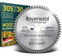 Bayerwald - Lame de scie circulaire Carbure de tungstène pour le bois - Ø 305 mm x 2.6 mm x 30 mm | Denture biaise alternée (60 dents) | pour scies à onglets et radiales | Trous oblongs combinés