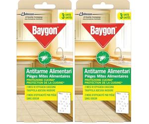 Baygon Anti-Mites - Piège Mites Alimentaires - Jusqu'à 8 Semaines d'Efficacité - 3 Pièges (Lot de 2)