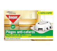 Baygon Pièges Anti-Cafards Protection Cuisine Sans Odeur 6 Boîtes d'Appât | Élimine les cafards durablement grâce aux appâts, avec une protection continue jusqu'à 3 mois, sans odeur