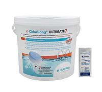BAYROL e.CHLORILONG Ultimate 7 Galet 300g - 4,8kg | Chlore Lent Stabilisé Multiaction - Désinfection Régulière Multifonction avec Action Choc - Dissolution Lente + 10 Tests HPS OFFERTS 6 en 1