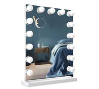 Bayt Miroir Coiffeuse LED, Miroir Maquillage Hollywood, 60x43 cm, Blanc | Grossissant x10 amovible, intensité réglable au toucher, ampoules remplaçables, chambre, dressing, salle de bain