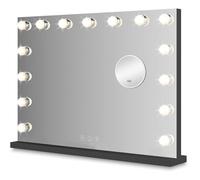 Bayt Miroir Maquillage Hollywood Lumineux 58x46 cm, 18 LED dimmables, Noir | Hollywood Miroir cosmétique 3 couleurs de lumière, commande tactile, pied et montage mural, miroir supplémentaire 10 fois
