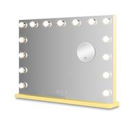 Bayt Miroir Maquillage Hollywood Lumineux 58x46 cm, 18 LED dimmables, Or | Écran tactile, 3 couleurs de lumière, grossissant x10 amovible, mémoire, à poser sur coiffeuse ou fixation murale