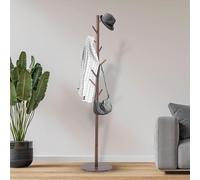 Bayt Porte Manteau sur Pied, 8 Crochets, Base Ronde, 175 cm, Marron | Vestiaire d'entrée et valet de chambre, portemanteau autoportant pour couloir, chambre, bureau ou studio