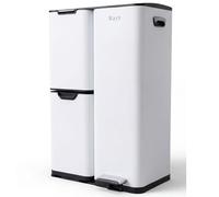 Bayt Poubelle Cuisine 60 Litres - Poubelle Tri Selectif Cuisine Pédale 60L | De Tri Déchets et Recyclage 3 Compartiments | Bac De Tri Inox Anti Odeur | Poubelles a Pedale 3 Bac Chambre - Blanc