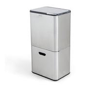 Bayt Poubelle Cuisine 60L en Acier Inoxydable Argent - Poubelle Tri Sélectif 2 Bacs (27L+33L) | Poubelle Double Compartiment Recyclage Vertical Compact, Meuble Poubelle de Tri de Cuisine Étroit