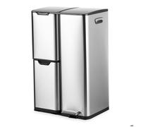 Bayt Poubelle Cuisine 60L Inox Argent, Tri des Déchets 3 Compartiments, Pédale, Anti-Odeurs